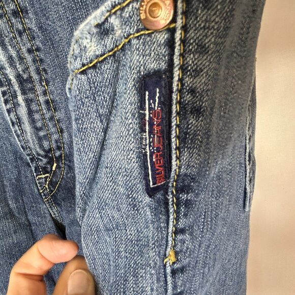 Silver Martin Fit Blue Wash Distressed Faded Relaxed Straight Leg Jeans 44X34 - Picture 11 of 15